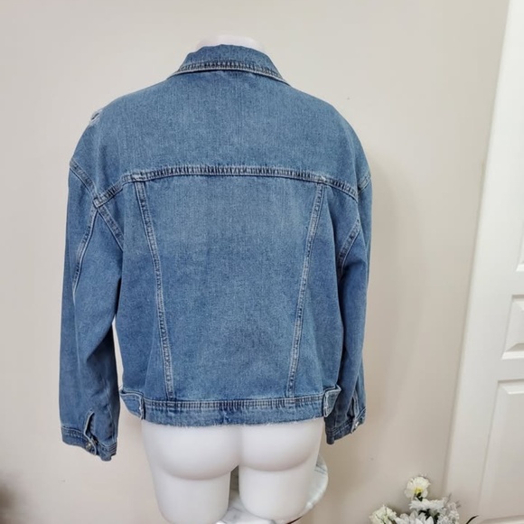 Stradivarius Distressed Jean Jacket Large - Picture 2 of 5